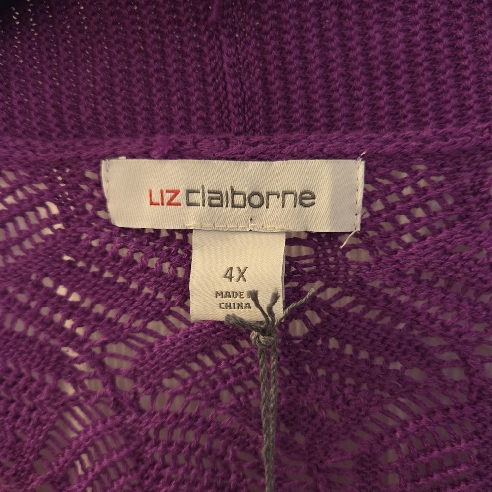 Liz Claiborne sz 4X ss open knit & front cardigan sweater NWT purple lightweight - Picture 2 of 10